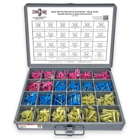 Boltsandnuts.Com Marine Grade Heat Shrink Terminal Connectors Assortment - 961 Pieces Assortment Kit #380